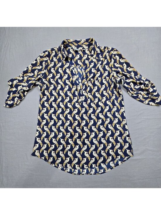 Soho New York & Company Tops - Soho New York & Company Shirt M Birds Parrot Button-Up Navy Long Sleeve